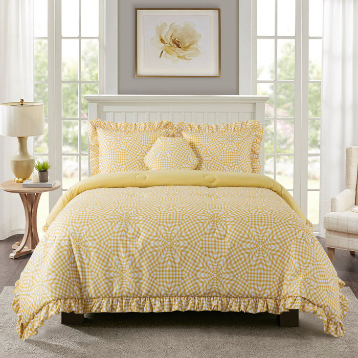 Country Living Sunshine Gingham Yellow Microfiber Reversible Comforter Set Wayfair